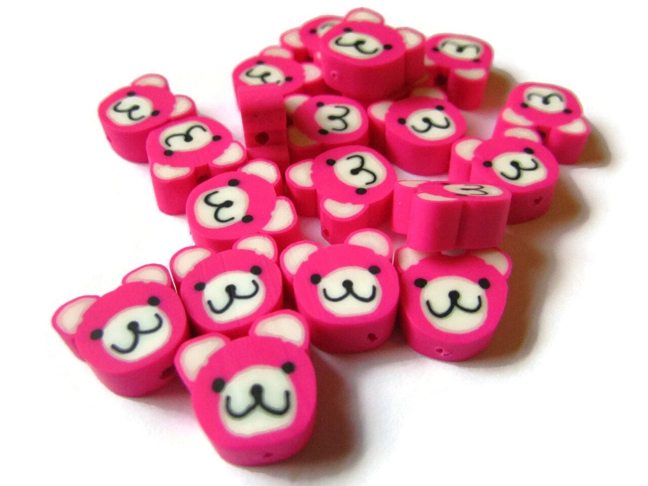 20 Pink Bear Heads Animal Head Beads Polymer Clay Miniature Animal Zoo Beads